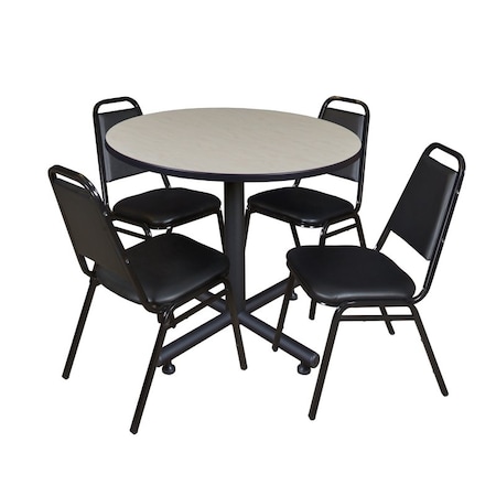 Kobe Round Table & Chair Set, Wood, Metal, Vinyl Top, Maple MPN:TKB42RNDPL29BK