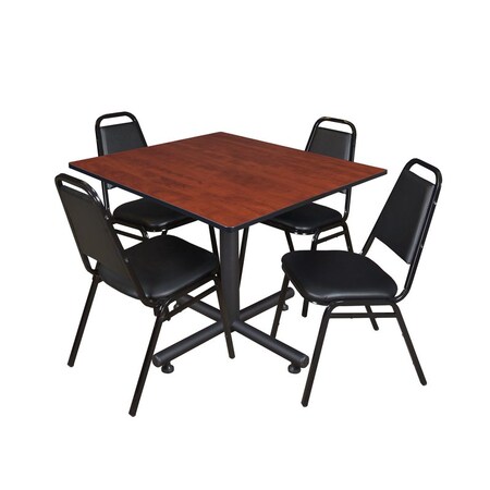 Kobe Square Table & Chair Set, Wood, Metal, Vinyl Top, Cherry MPN:TKB4848CH29BK