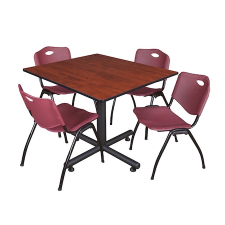 Kobe Square Table & Chair Set, Wood, Metal, Plastic Top, Cherry MPN:TKB4848CH47BY