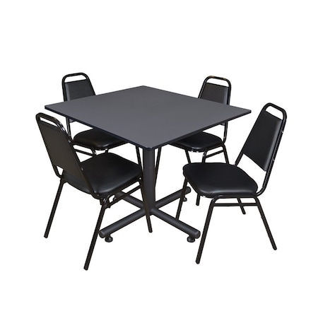 Kobe Square Table & Chair Set, Wood, Metal, Vinyl Top, Grey MPN:TKB4848GY29BK