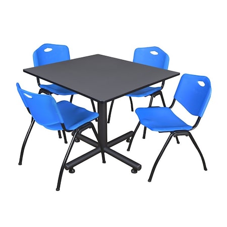 Kobe Square Table & Chair Set, Wood, Metal, Plastic Top, Grey MPN:TKB4848GY47BE