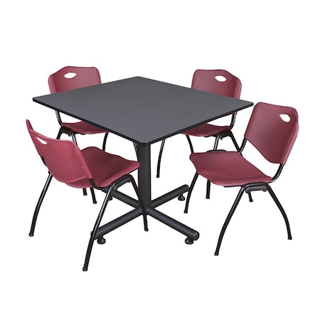 Kobe Square Table & Chair Set, Wood, Metal, Plastic Top, Grey MPN:TKB4848GY47BY