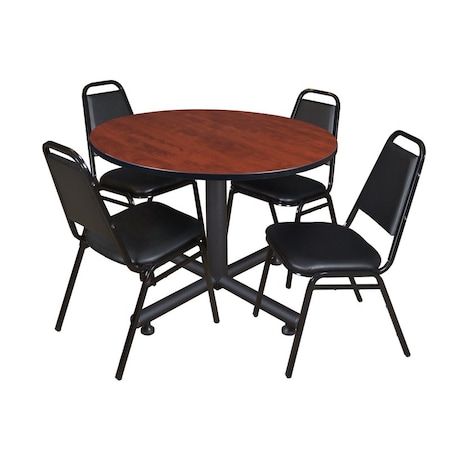 Kobe Round Table & Chair Set, Wood, Metal, Vinyl Top, Cherry MPN:TKB48RNDCH29BK