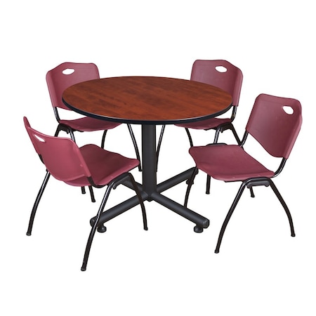 Kobe Round Table & Chair Set, Wood, Metal, Plastic Top, Cherry MPN:TKB48RNDCH47BY
