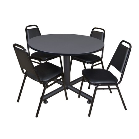 Kobe Round Table & Chair Set, Wood, Metal, Vinyl Top, Grey MPN:TKB48RNDGY29BK