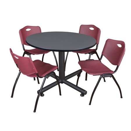 Kobe Round Table & Chair Set, Wood, Metal, Plastic Top, Grey MPN:TKB48RNDGY47BY