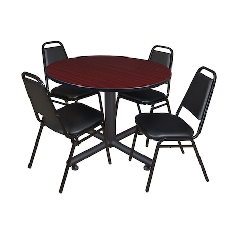 Kobe Round Table & Chair Set, Wood, Metal, Vinyl Top, Mahogany MPN:TKB48RNDMH29BK