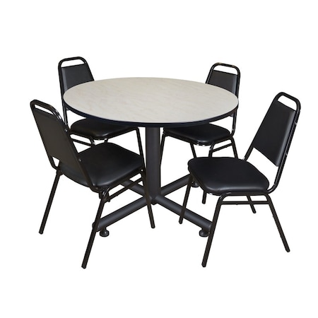 Kobe Round Table & Chair Set, Wood, Metal, Vinyl Top, Maple MPN:TKB48RNDPL29BK