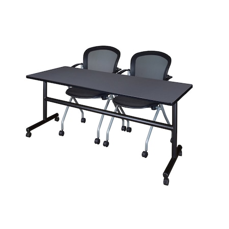 Rectangle Tables > Nesting Tables > Kobe Flip Top Table & Chair Sets, 72 W, 24 L, 29 H, Grey MPN:MKFT7224GY23BK