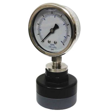 Pressure Gauge with Diaphragm Seal, 0 to 100 psi, 2 1/2 in Dial, 1/4 in NPT, Bottom Location MPN:KC301L25100/PLDS-PVC-T11