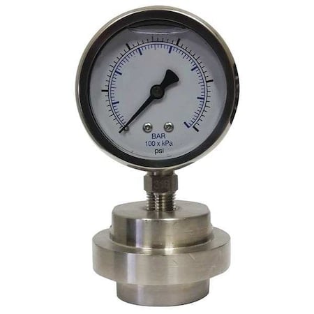 Pressure Gauge with Diaphragm Seal, 0 to 15 psi, 2 1/2 in Dial, 1/4 in NPT, Bottom Location MPN:KC301L2515/DSM3512LP
