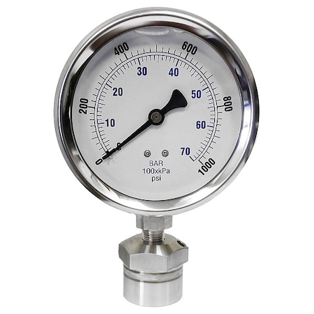 Pressure Gauge, 30 to 0 to 100 psi, 4 in Dial, 1/4 in NPT, Bottom Location MPN:KC301L401000/DSM3512
