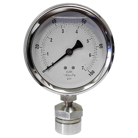 Pressure Gauge, 0 to 1000 psi, 4 in Dial, 1/4 in NPT, Bottom Location MPN:KC301L40100/DSM3511