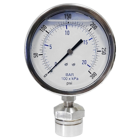 Pressure Gauge, 30 to 0 psi, 4 in Dial, 1/4 in NPT, Bottom Location MPN:KC301L40300/DSM3512