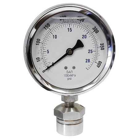 Pressure Gauge, 30 to 0 to 15 psi, 4 in Dial, 1/4 in NPT, Bottom Location MPN:KC301L40400/DSM3512