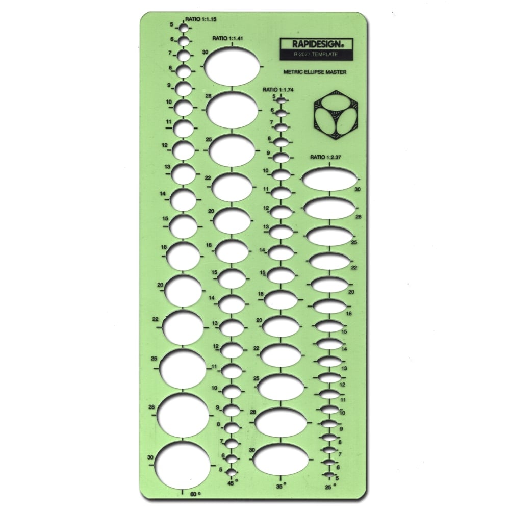Rapidesign Ellipses Drafting Template, Metric Ellipse, 68 Ellipses MPN:R2077