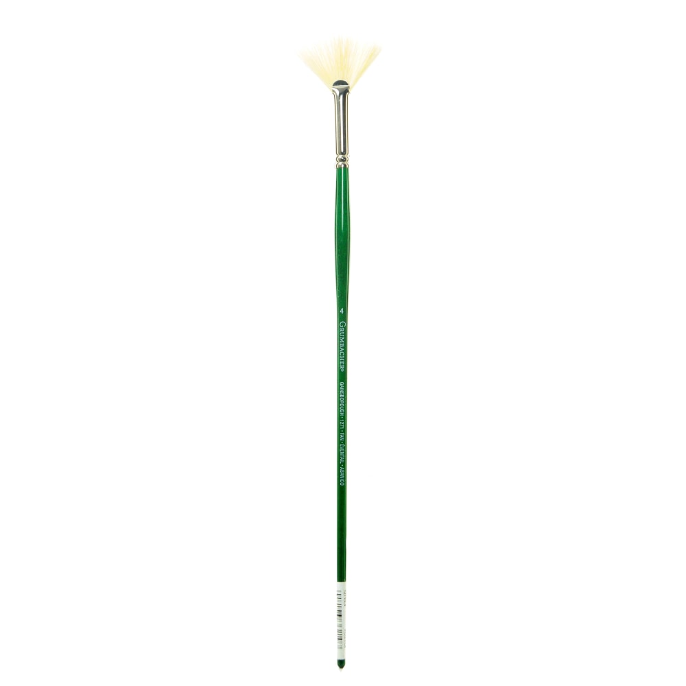 Grumbacher Gainsborough Oil And Acrylic Paint Brush, Size 4, Fan Bristle, Hog Hair, Green MPN:1271N.4