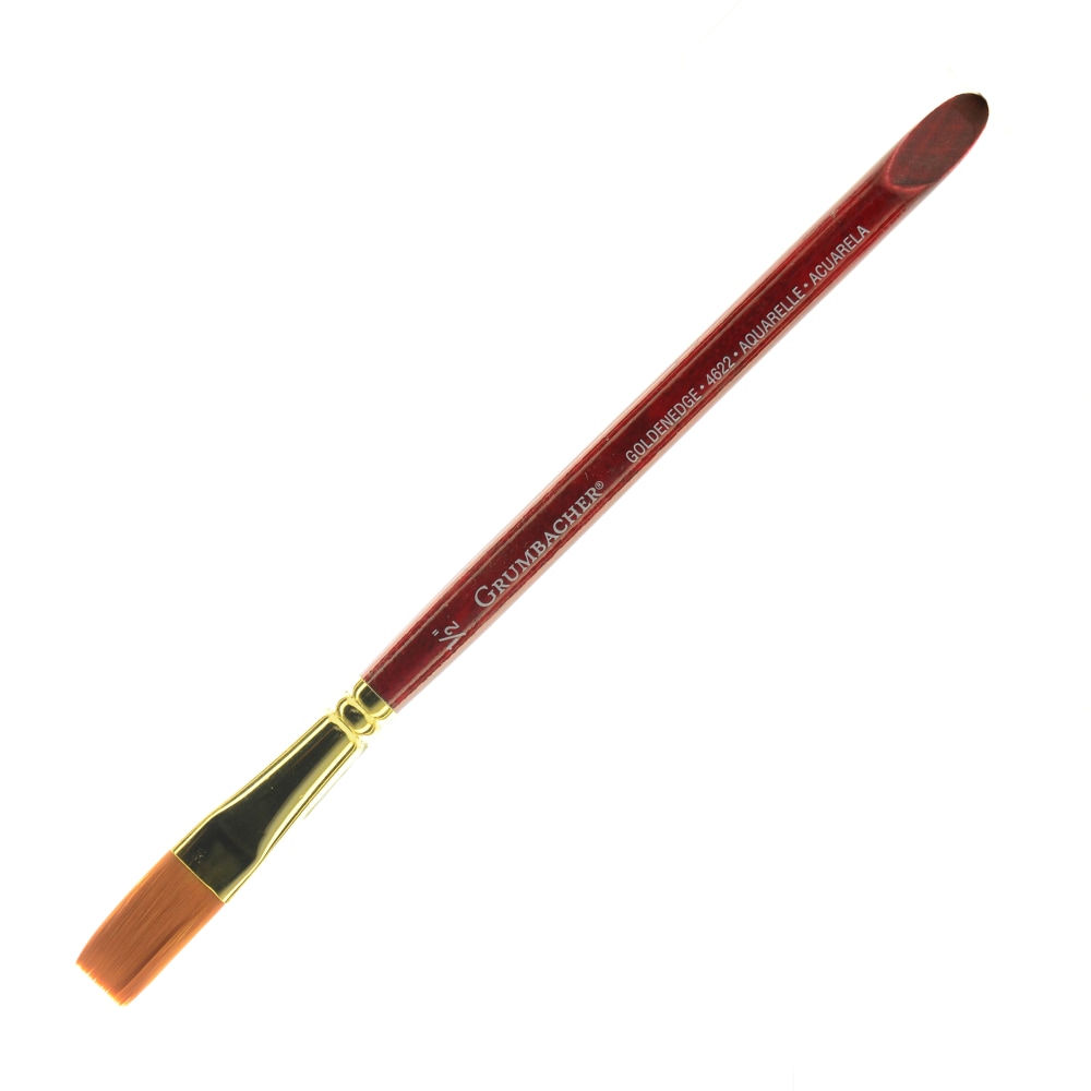 Grumbacher Goldenedge Watercolor Paint Brush, 1/2in, Aquarelle Bristle, Sable Hair, Red MPN:4622.050