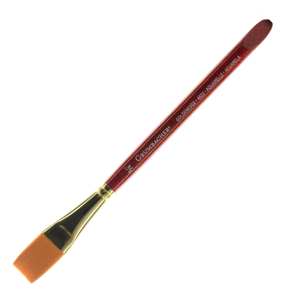 Grumbacher Goldenedge Watercolor Paint Brush, 3/4in, Aquarelle Bristle, Sable Hair, Brown MPN:4622.075