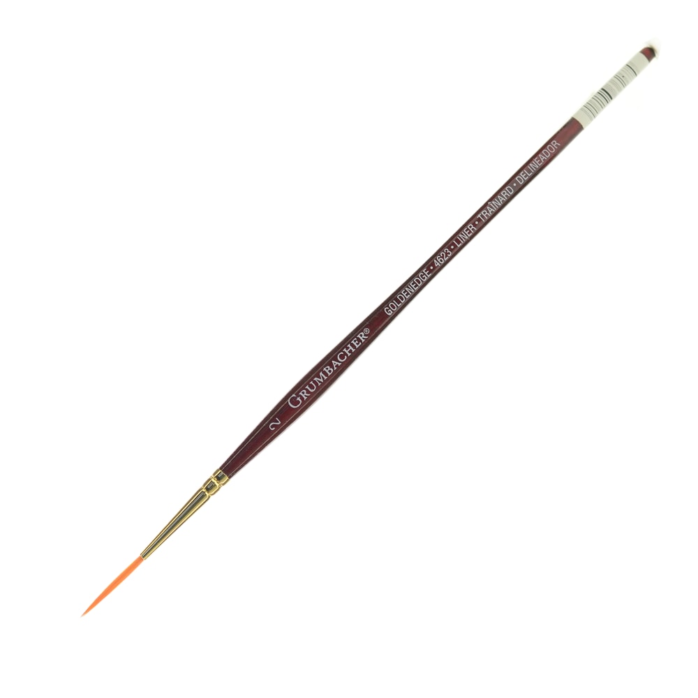 Grumbacher Goldenedge Watercolor Paint Brush, Size 2, Liner Bristle, Sable Hair, Brown MPN:4623.2