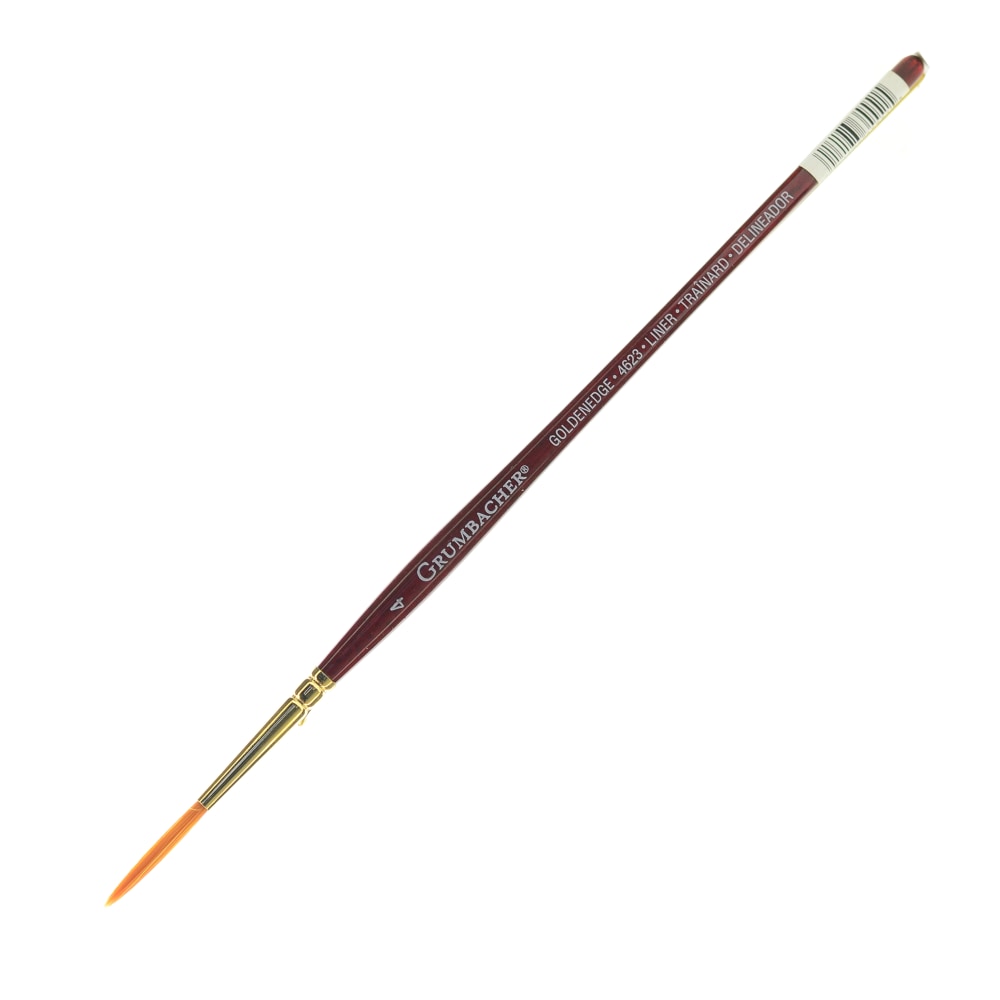 Grumbacher Goldenedge Watercolor Paint Brush, Size 4, Liner Bristle, Sable Hair, Brown MPN:4623.4