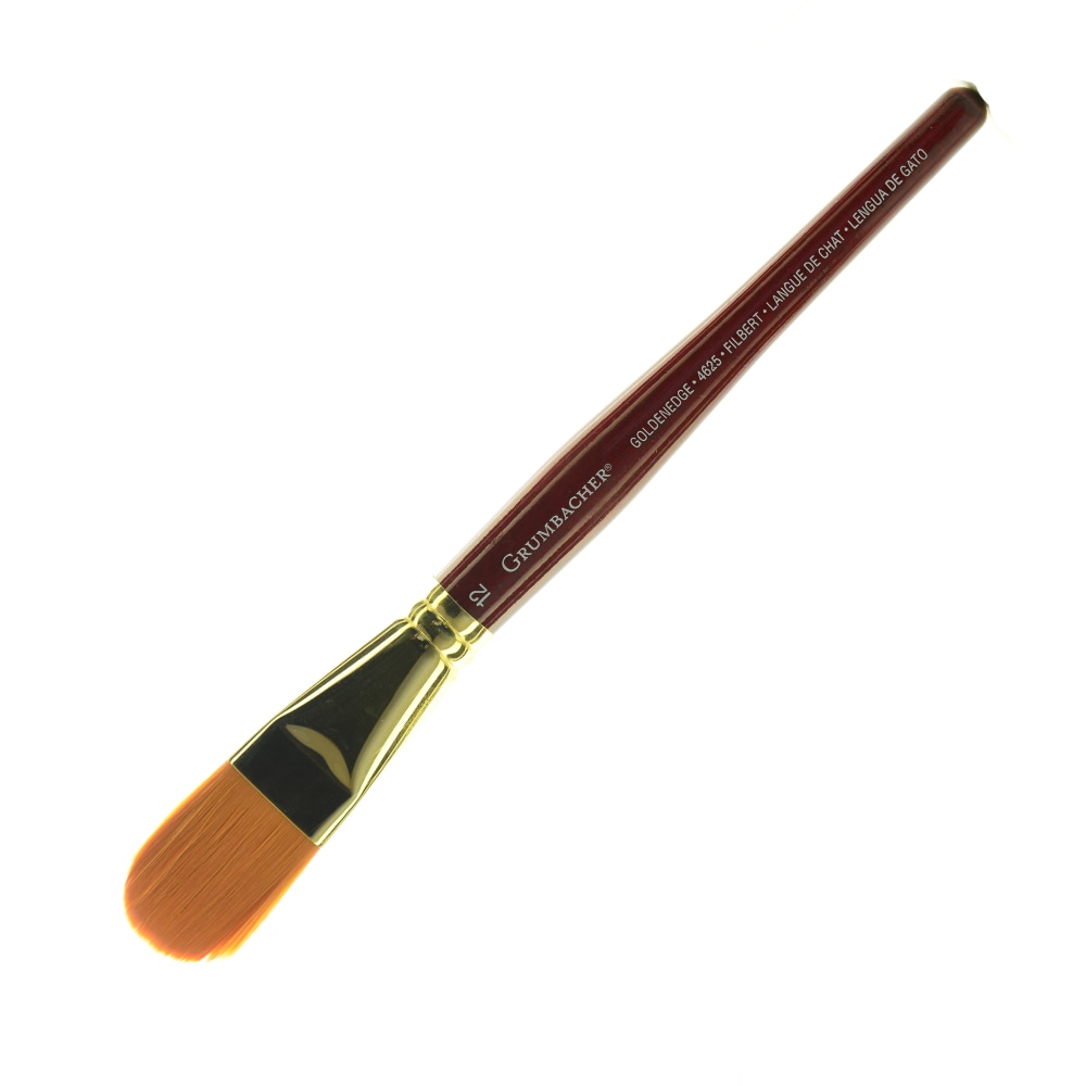Grumbacher Goldenedge Watercolor Paint Brush, Size 12, Filbert, Synthetic Filament, Dark Red MPN:4625.12