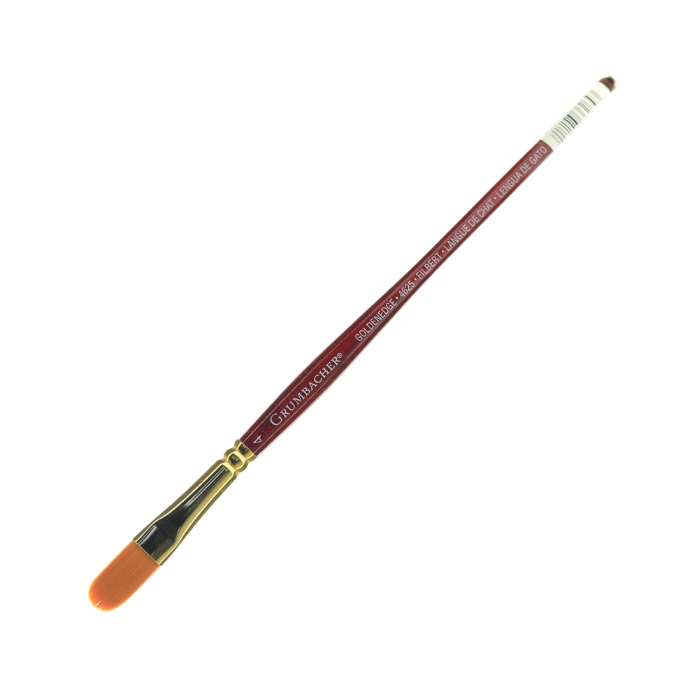 Grumbacher Goldenedge Watercolor Paint Brush, Size 4, Filbert, Synthetic Filament, Hog Hair, Silver MPN:4625.4