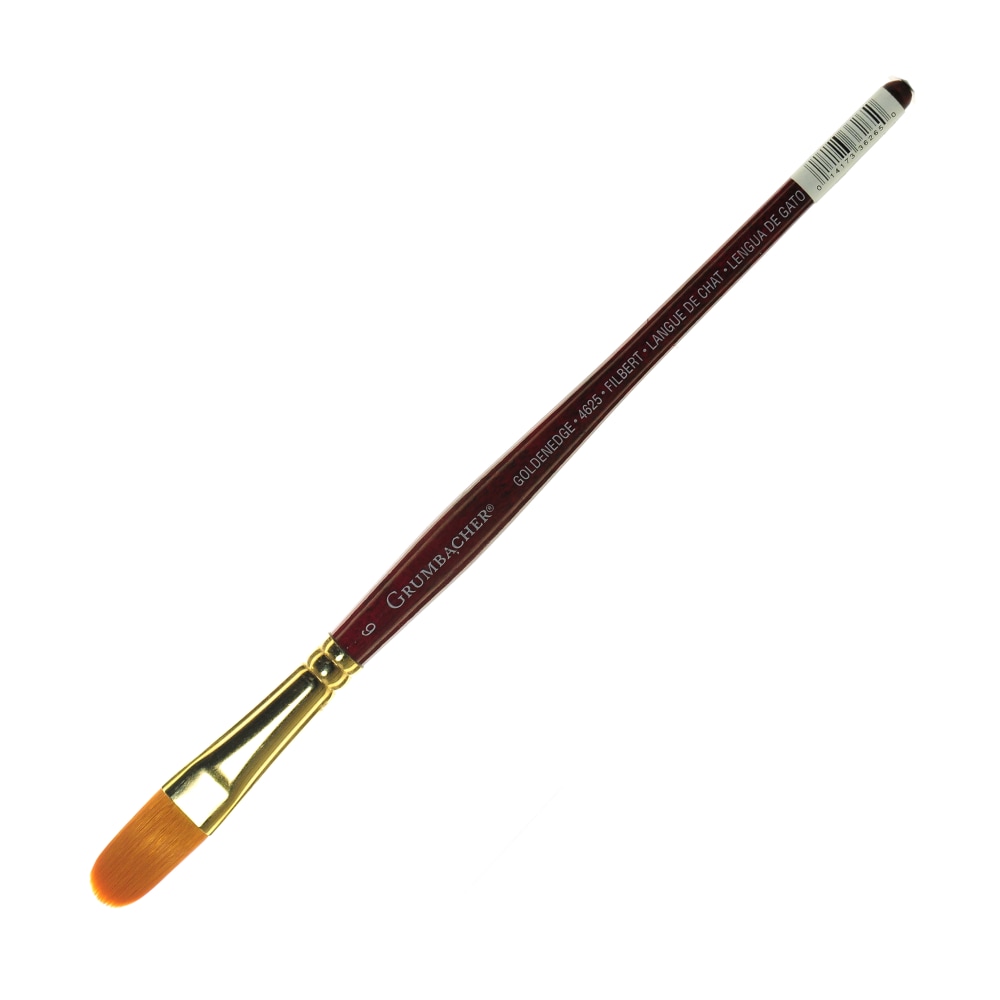 Grumbacher Goldenedge Watercolor Paint Brush, Size 6, Filbert, Synthetic Filament, Dark Red MPN:4625.6