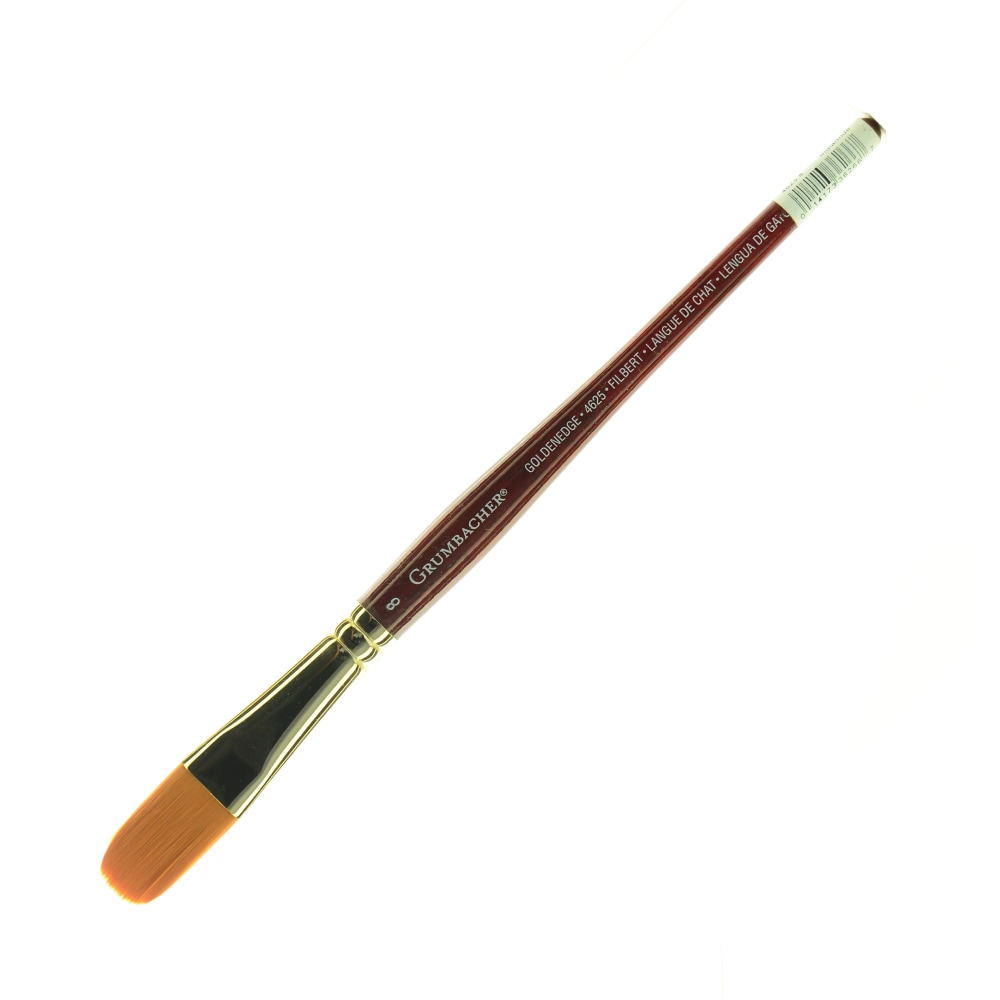 Grumbacher Goldenedge Watercolor Paint Brush, Size 8, Filbert, Synthetic Filament, Dark Red MPN:4625.8