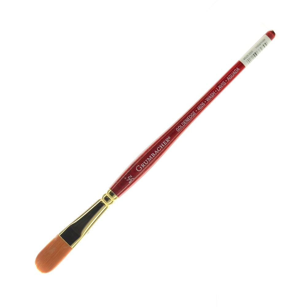 Grumbacher Goldenedge Watercolor Paint Brush, 1/2in, Oval Wash, Synthetic Filament, Dark Red MPN:4626.050