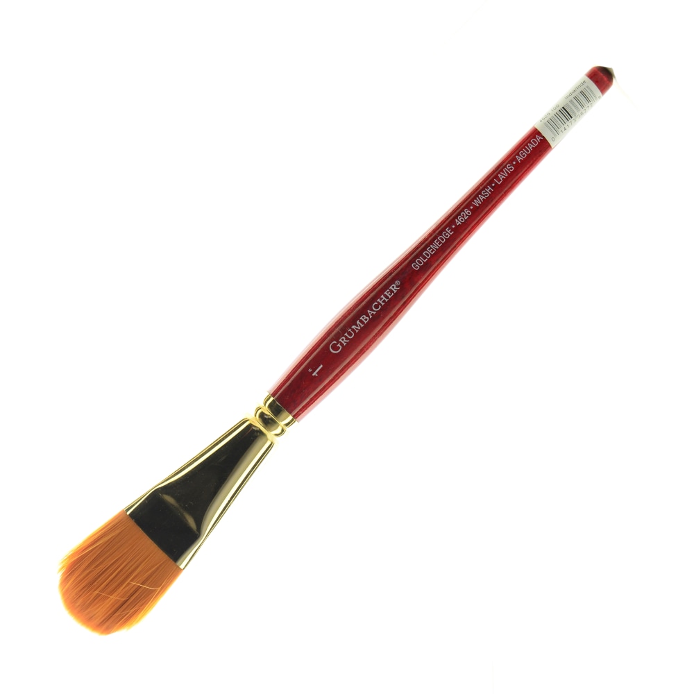 Grumbacher Goldenedge Watercolor Paint Brush, 1in, Oval Wash, Synthetic Filament, Dark Red MPN:4626.100