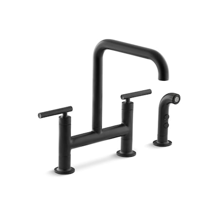 6-1/4 in Mount, 3 Hole Purist Deck-Mount Bridge Faucet With MPN:7548-4-BL