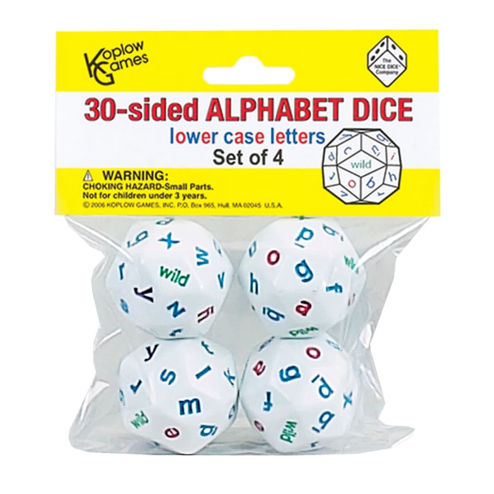 Koplow Games 30-Sided Alphabet Dice, 1-1/4in, Lowercase, Grades K To 4, Set Of 4 Dice MPN:KOP12985