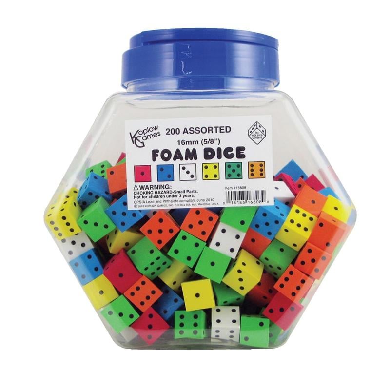 Koplow Games Foam Dice, 16mm, Assorted, Tub Of 200 MPN:KOP16808