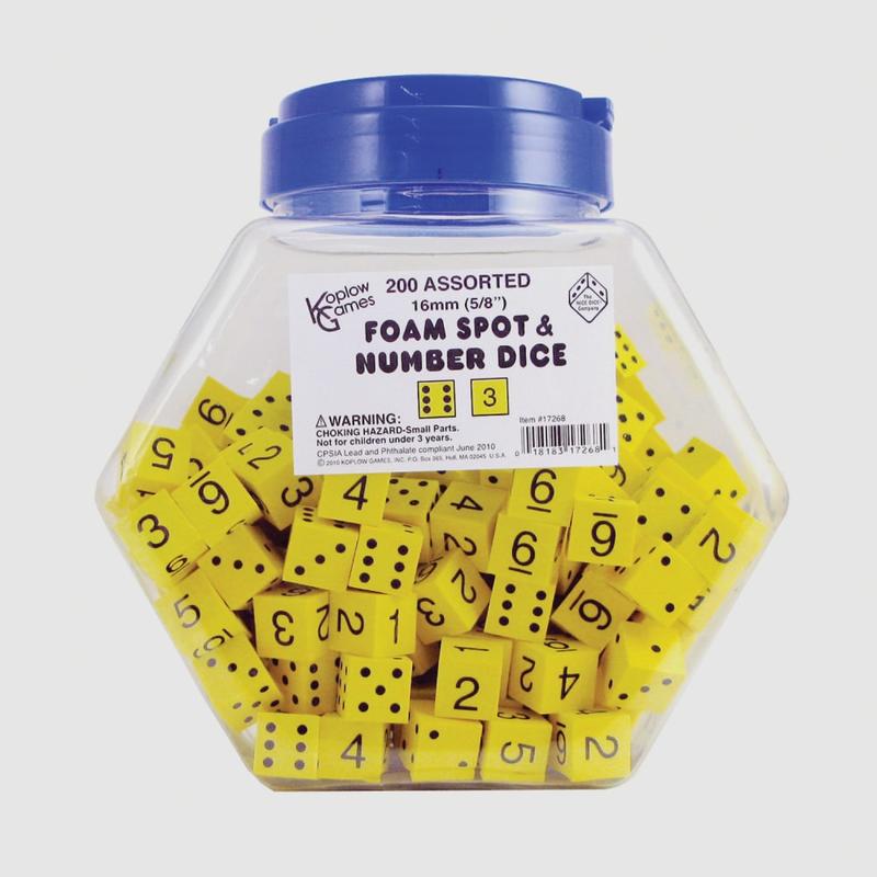 Koplow Games Foam Spot & Number Dice, Yellow, 16mm, Tub Of 200 MPN:KOP17268