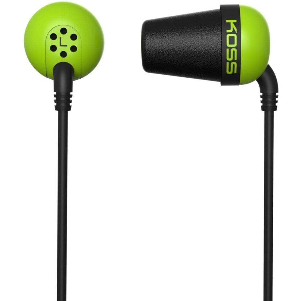 Koss Plug Earphone - Stereo - Mini-phone (3.5mm) - Wired - 16 Ohm - 10 Hz to 20 kHz - Earbud - Binaural - In-ear - 3.94 ft Cable - Green, Black MPN:PLUG G