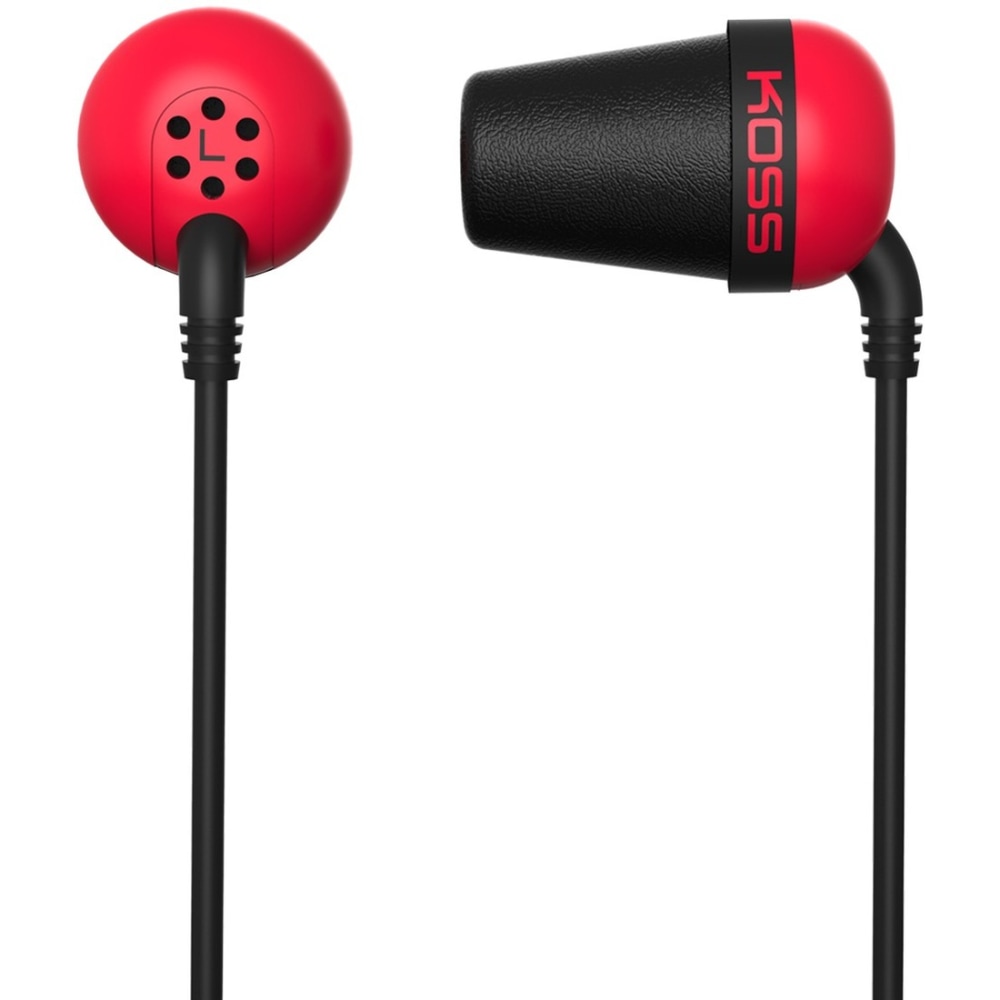 Koss Plug Earphone - Stereo - Red - Mini-phone (3.5mm) - Wired - 16 Ohm - 20 Hz 20 kHz - Earbud - Binaural - In-ear - 3.94 ft Cable (Min Order Qty 4) MPN:PLUG R