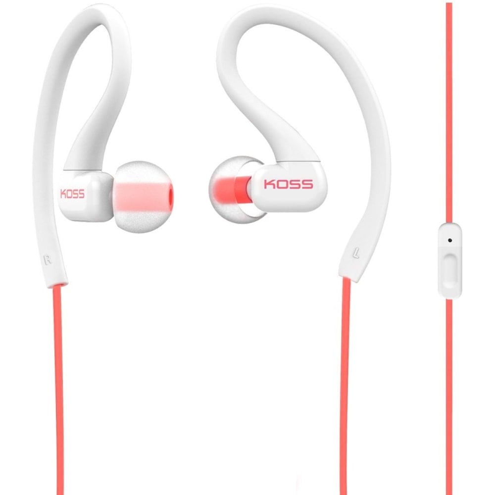 Koss FitClips KSC32i Earset - Stereo - Mini-phone (3.5mm) - Wired - 16 Ohm - 15 Hz - 20 kHz - Earbud, Over-the-ear - Binaural - In-ear - 4 ft Cable - White, Coral (Min Order Qty 4) MPN:KSC32IC