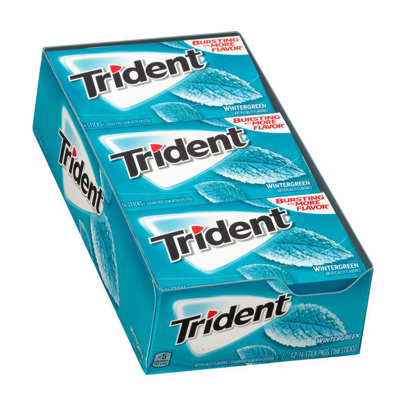 Trident Sugar-Free Wintergreen Gum, 14 Pieces Per Pack, Box Of 12 Packs MPN:1161