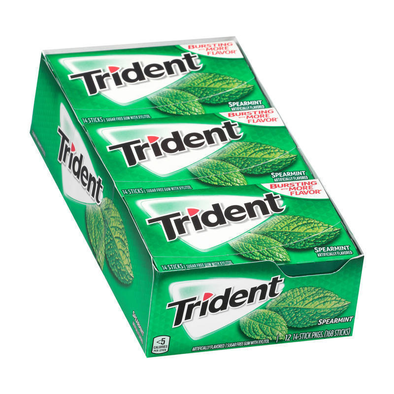 Trident Sugar-Free Spearmint Gum, 14 Pieces Per Box, Pack Of 12 Boxes MPN:131109