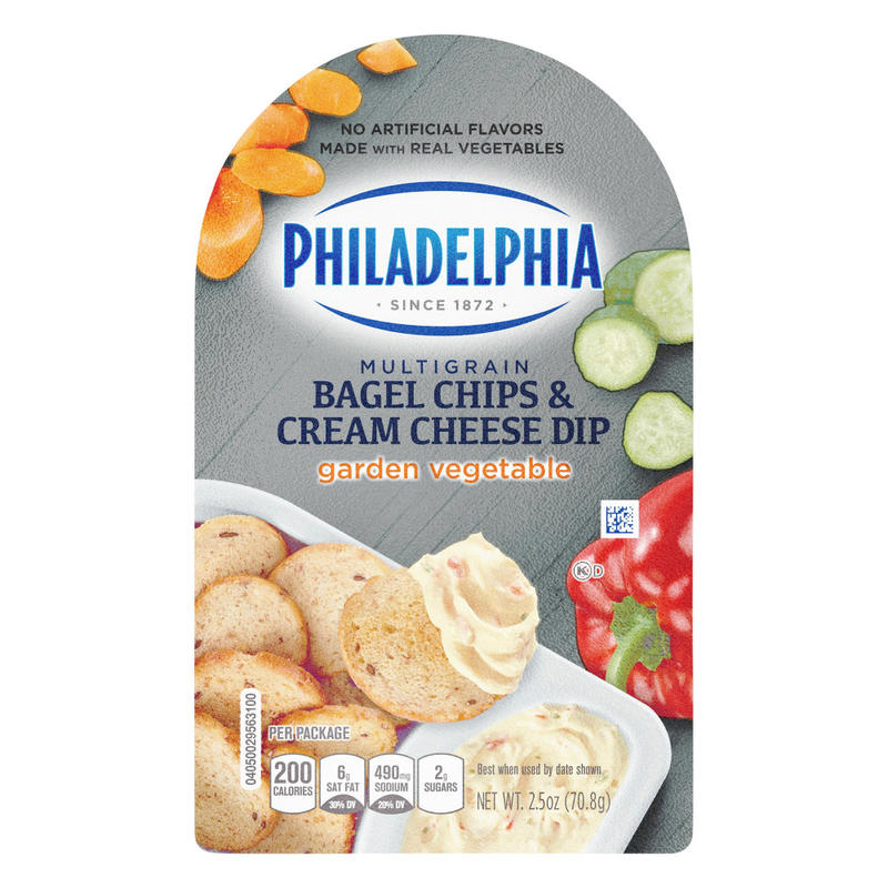 Philadelphia Multigrain Bagel Chips And Garden Vegetable Cream Cheese Trays, 2.5 Oz, Pack Of 5 Trays MPN:62352