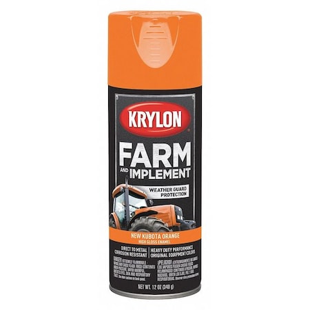 Spray Paint, Kubota Orange, High-Gloss, Solvent, 12 oz MPN:K01954008