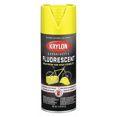 Spray Paint, Flourescent Lemon Yellow, Gloss, Solvent, 11 oz MPN:K03104888