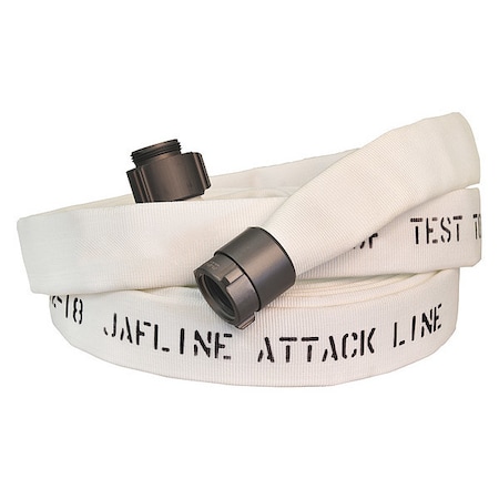 Fire Hose, Double Jacket, 50 ft Length, 1 1/2 in Hose Inside Dia., Polyurethane Hose Tube, White MPN:G51H15LNW50P