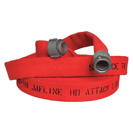 Fire Hose, Double Jacket, 50 ft Length, 1 1/2 in Hose Inside Dia., EPDM Hose Tube, MNPSH Fitting A MPN:G52H15HDR50P