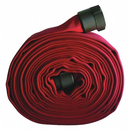 Fire Hose, Double Jacket, 50 ft Length, 2 1/2 in Hose Inside Dia., EPDM Hose Tube, MNH Fitting A MPN:G52H25HDR50NB