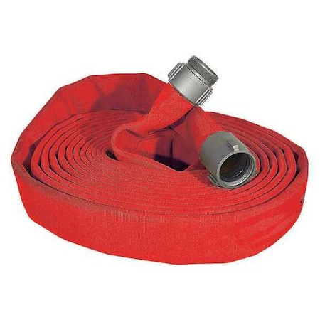 Fire Hose, Double Jacket, 50 ft Length, 2 in Hose Inside Dia., EPDM Hose Tube, MNH Fitting A, Red MPN:G52H2HDR50N