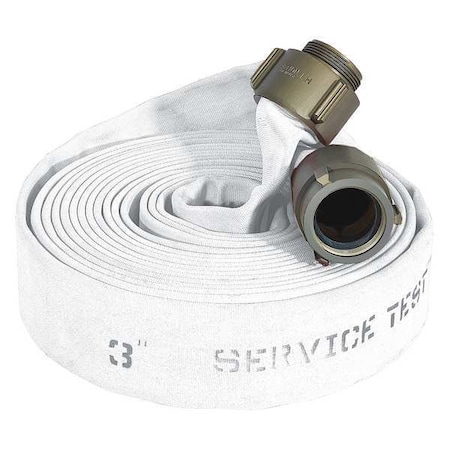 Fire Hose, Double Jacket, 100 ft Length, 3 in Hose Inside Dia., EPDM Hose Tube, White MPN:G52H3HDW100
