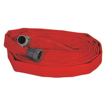 Fire Hose, Single Jacket, 100 ft Length, 1 1/2 in Hose Inside Dia., Rubber Hose Tube, MNH Fitting A MPN:GHI15ARMTEX100N