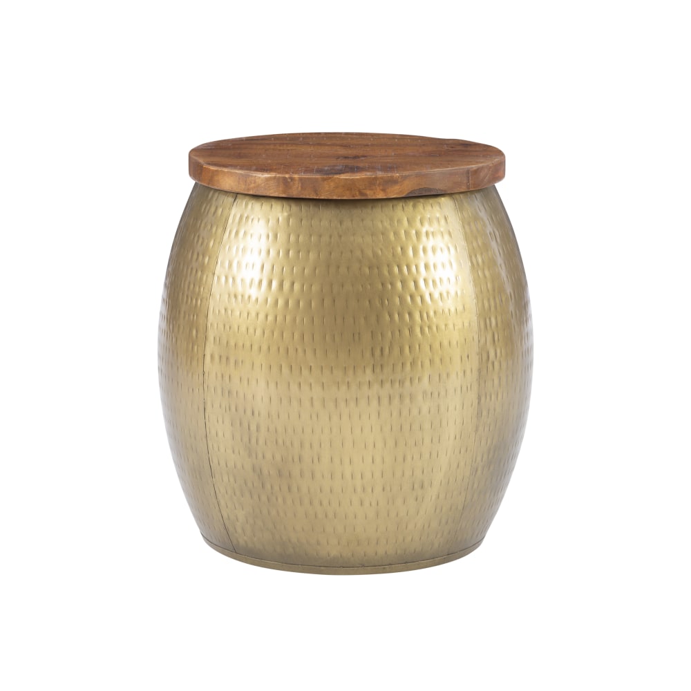 Powell Angus Drum Table With Storage, 20-1/2inH x 19-1/2inW x 19-1/2inD, Brass/Brown MPN:ODP2743